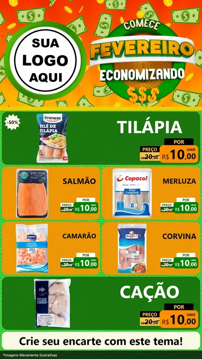 Modelo de TV para TV Vertical com o tema Comece Fevereiro Economizando para Peixaria