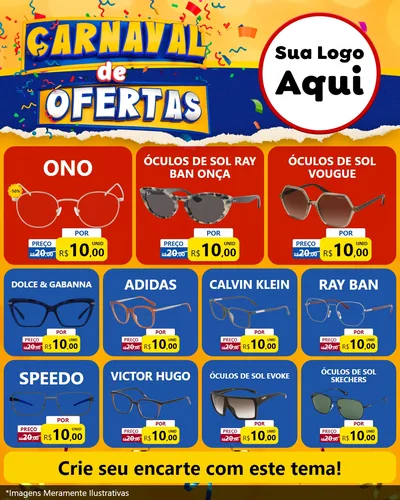 Modelo de Rede Social para Feed Instagram com o tema Carnaval de Ofertas para Óticas