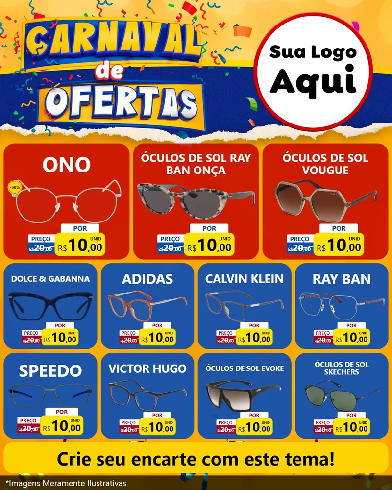 Modelo de Rede Social para Feed Instagram com o tema Carnaval de Ofertas para Óticas