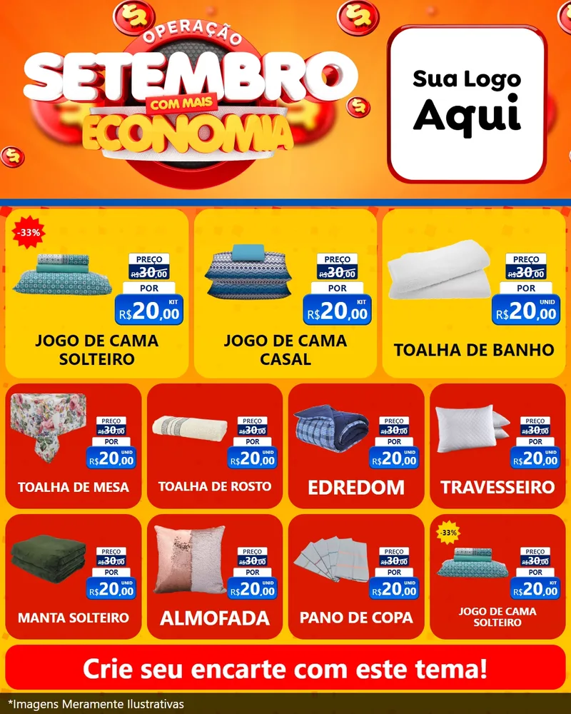 Modelo de Rede Social para Feed Instagram com o tema Operação Setembro Com Muita Economia para Cama, Mesa e Banho