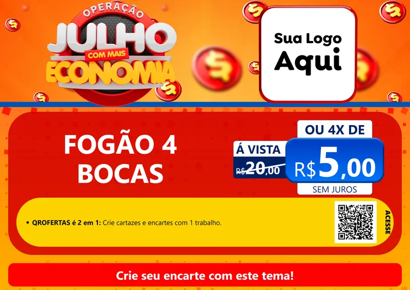 Modelo de Cartaz para Cartaz A4 Horizontal com o tema Operação Julho Com Mais Economia para Móveis e Eletro