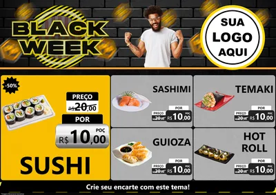 Modelo de Encarte para Encarte A4 Horizontal com o tema Black Week para Comida japonesa