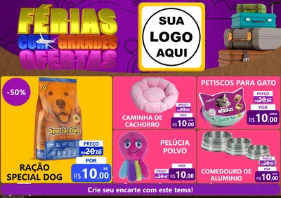 Modelo de Encarte para Encarte A4 Horizontal com o tema Férias com Grandes Ofertas para Pet Shop