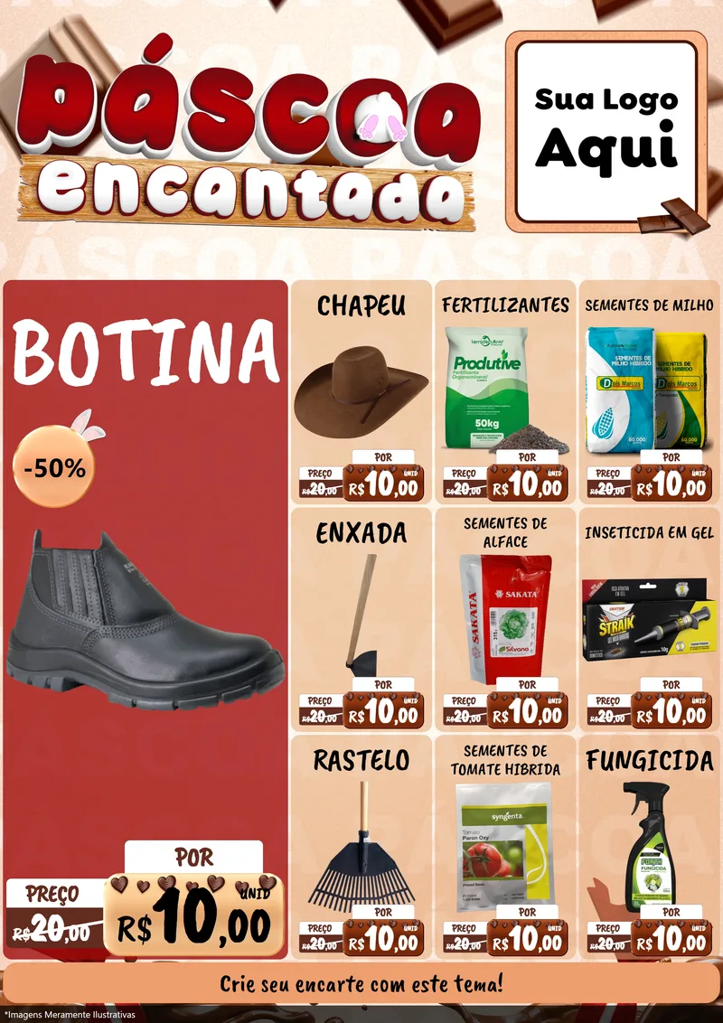 Modelo de Encarte para Encarte A4 Vertical com o tema Páscoa Encantada para Agropecuária