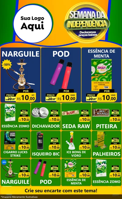 Modelo de Encarte para Encarte Grande com o tema Semana da Independência Declaramos Preços Baixos para Tabacaria