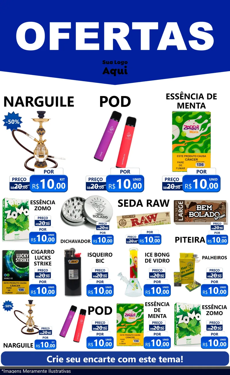 Modelo de Encarte para Encarte Grande com o tema Ofertas Azul Cartaz para Tabacaria