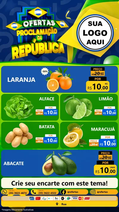 Modelo de TV para TV Vertical com o tema Ofertas Proclamação da República para Hortifrúti