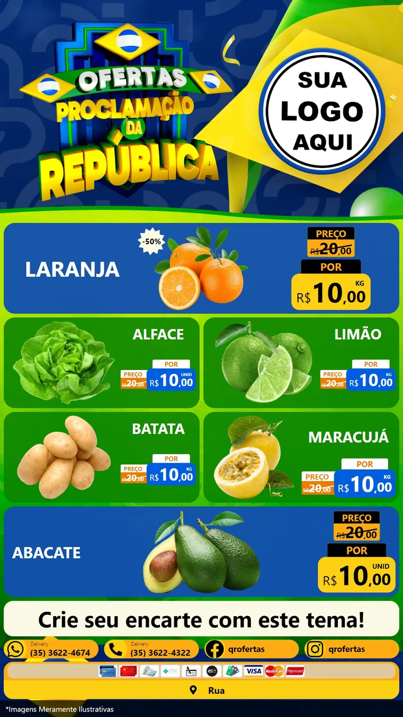 Modelo de TV para TV Vertical com o tema Ofertas Proclamação da República para Hortifrúti