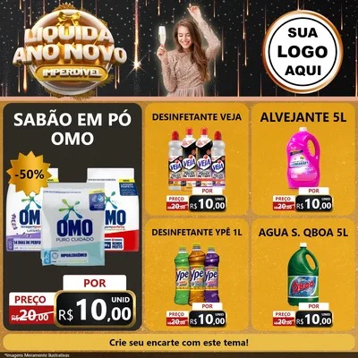 Modelo de Rede Social para Feed Facebook com o tema Liquida Ano Novo Imperdível para Produtos de Limpeza