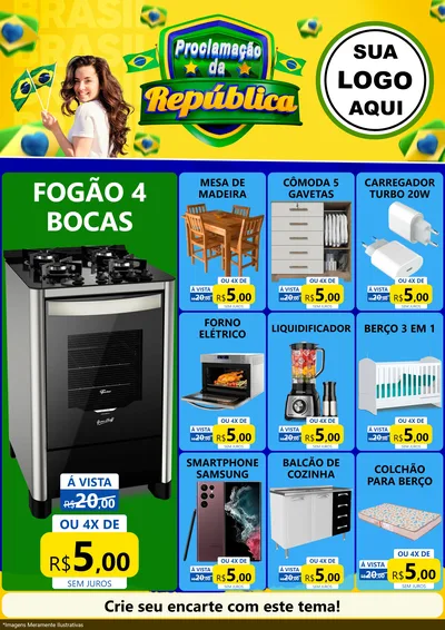 Modelo de Encarte para Encarte A4 Vertical com o tema Proclamação da República para Móveis e Eletro