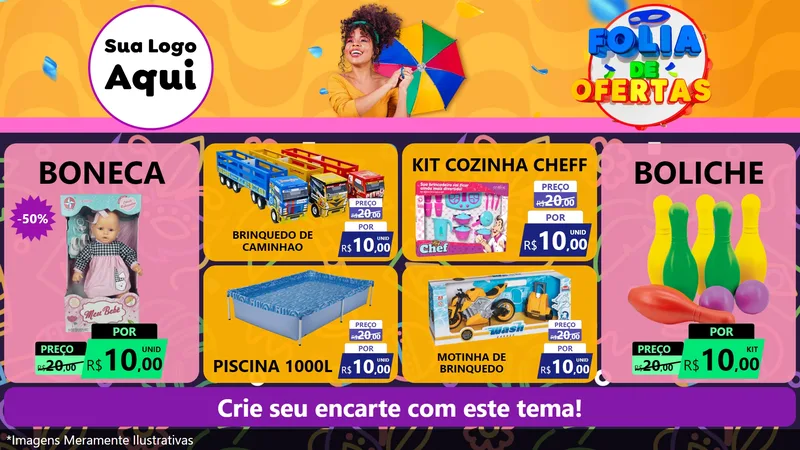 Modelo de TV para TV Horizontal com o tema Folia de Ofertas para Brinquedos