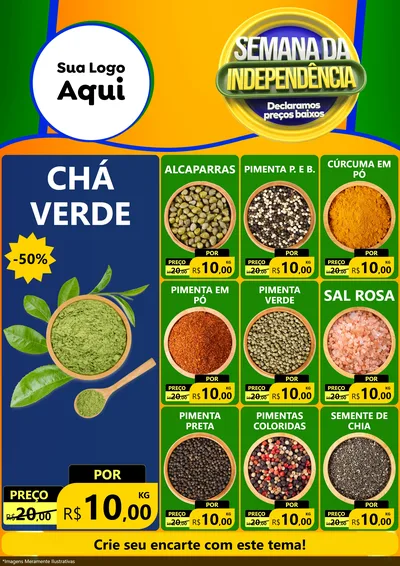 Modelo de Encarte para Encarte A4 Vertical com o tema Semana da Independência Declaramos Preços Baixos para Produtos Naturais