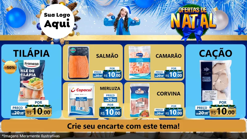 Modelo de TV para TV Horizontal com o tema Ofertas de Natal para Peixaria
