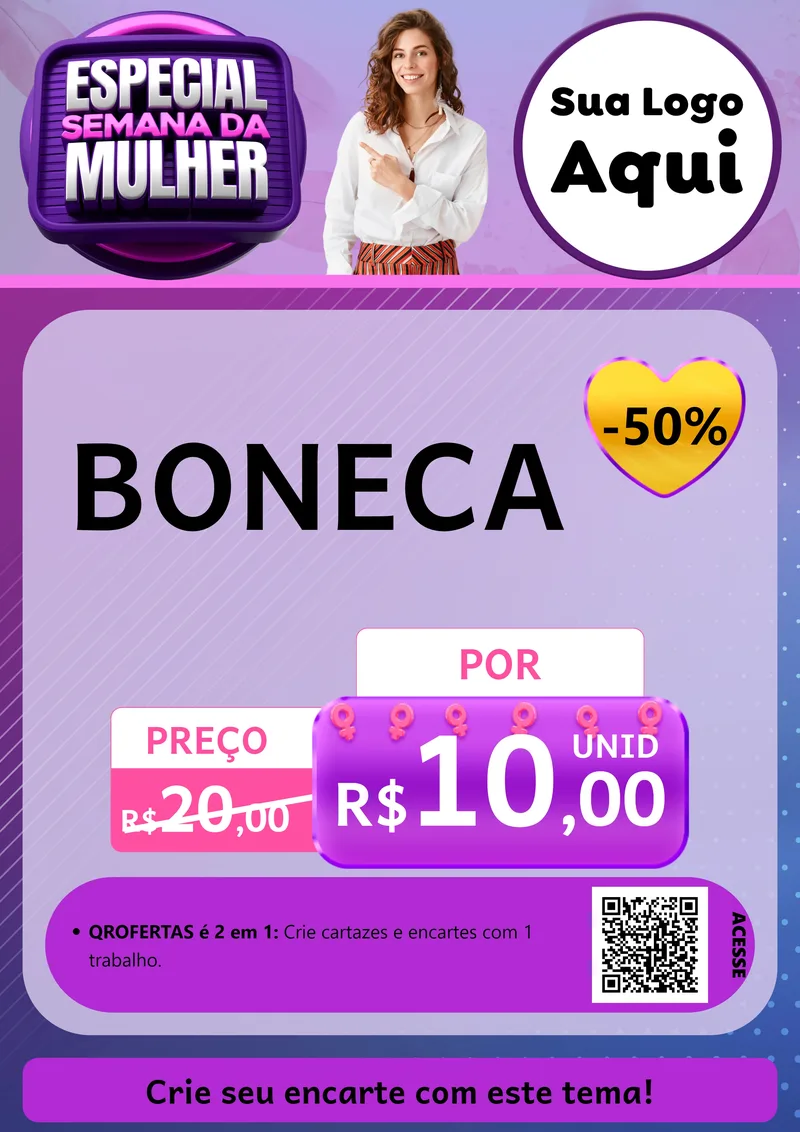 Modelo de Cartaz para Cartaz A4 Vertical com o tema Especial Semana da Mulher para Brinquedos
