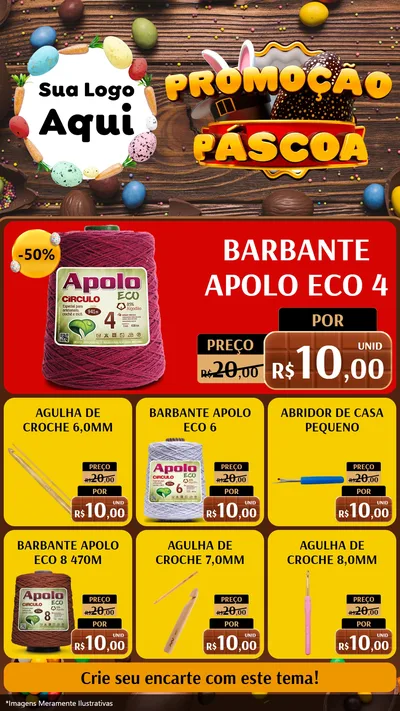 Modelo de Rede Social para Stories com o tema Promoção Páscoa para Armarinho e Aviamentos