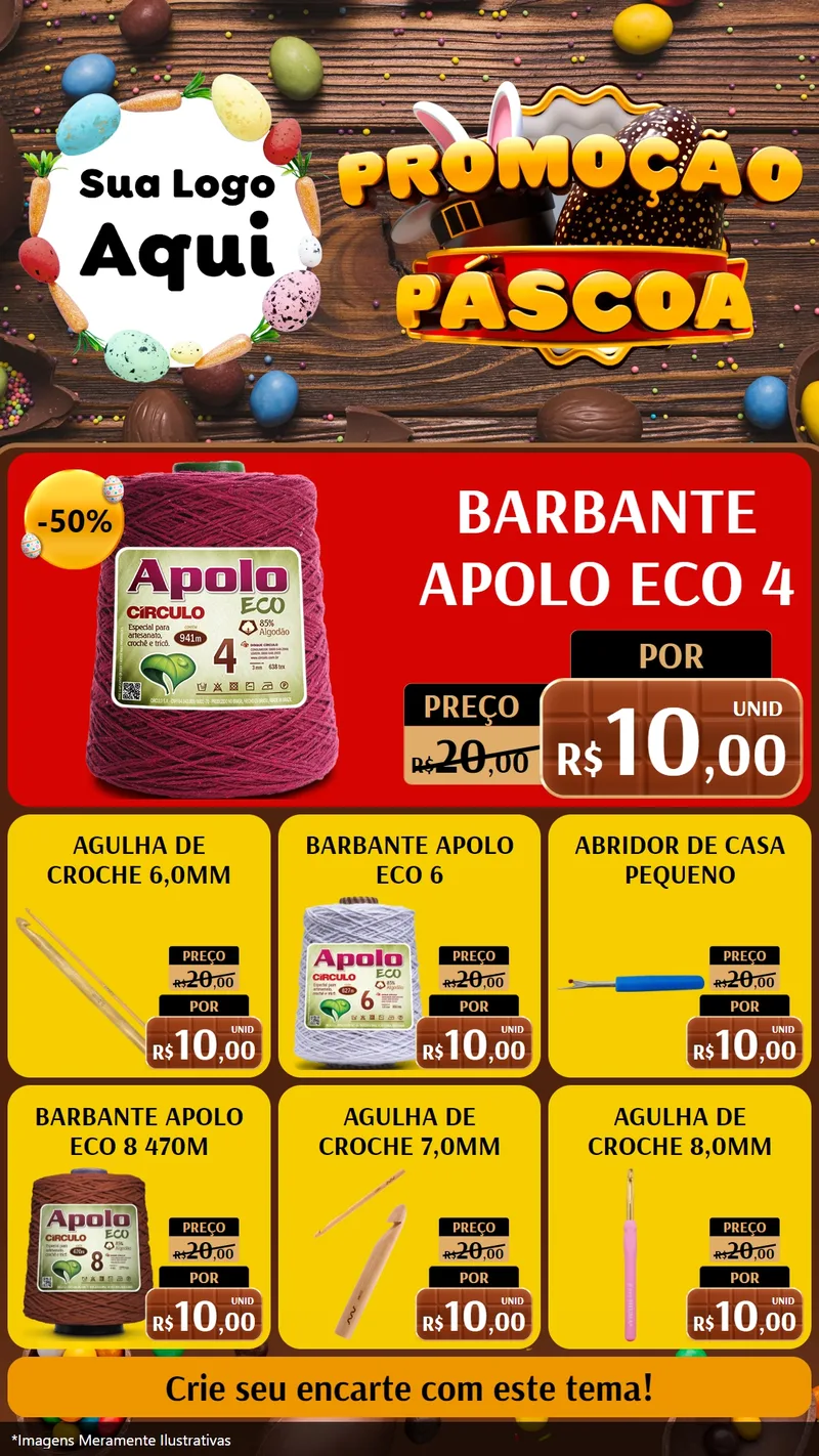 Modelo de Rede Social para Stories com o tema Promoção Páscoa para Armarinho e Aviamentos