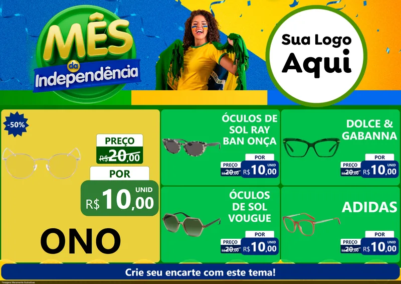 Modelo de Encarte para Encarte A4 Horizontal com o tema Mês da Independência para Óticas