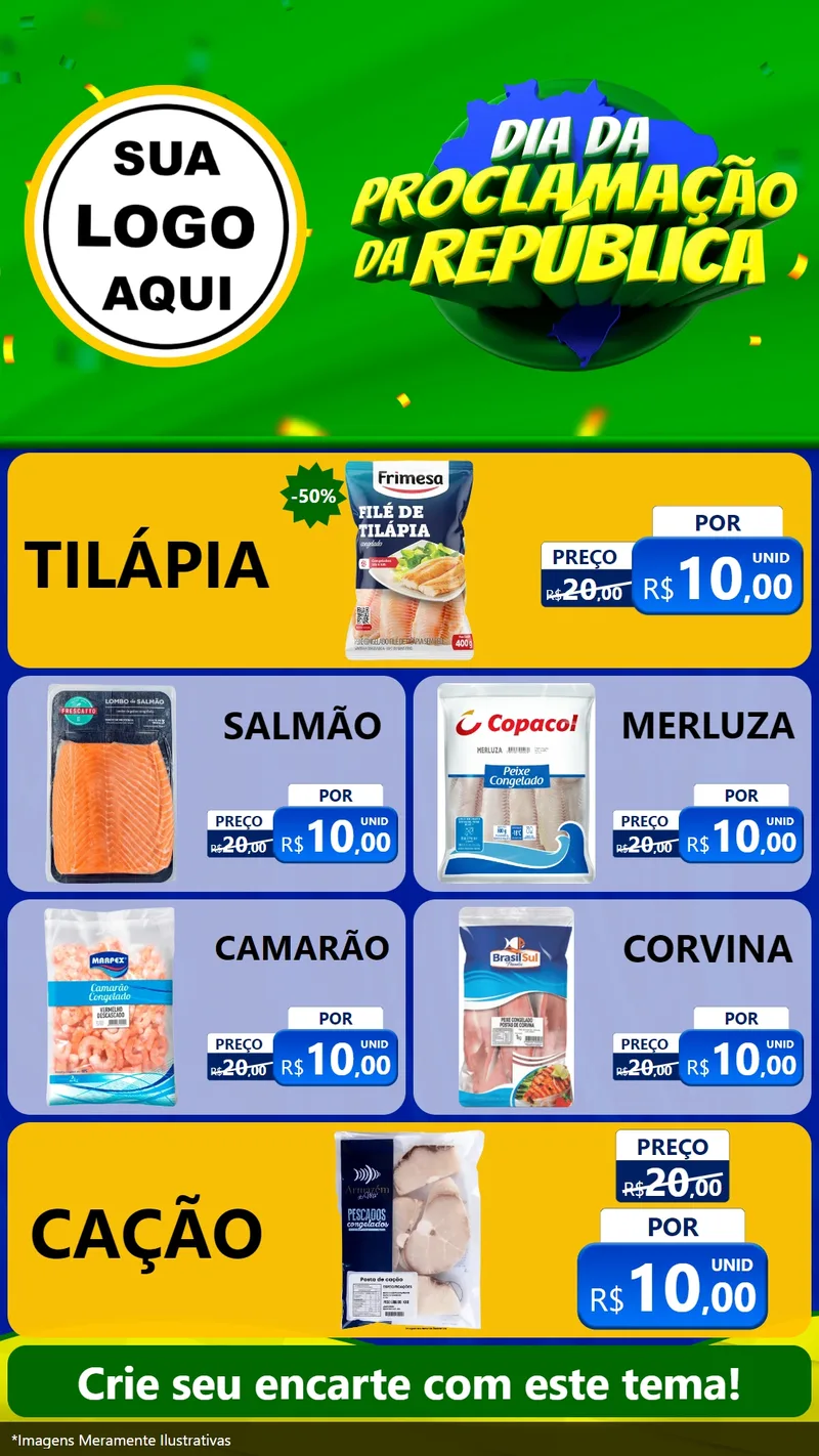 Modelo de TV para TV Vertical com o tema Dia Da Proclamação Da República para Peixaria
