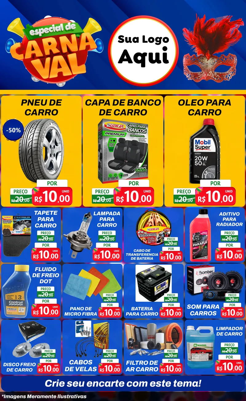 Modelo de Encarte para Encarte Grande com o tema Especial de Carnaval para Auto peças