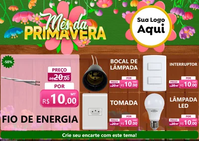 Modelo de Encarte para Encarte A4 Horizontal com o tema Mês da Primavera para Materiais Elétricos