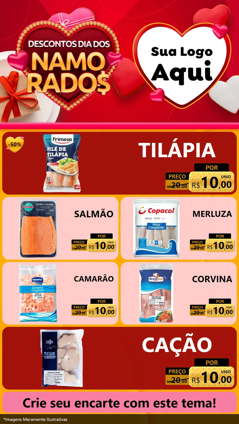 Modelo de TV para TV Vertical com o tema Descontos Dia dos Namorados para Peixaria