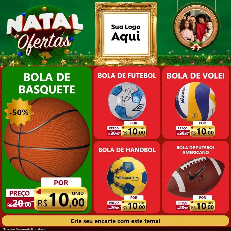 Modelo de Rede Social para Feed Facebook com o tema Natal de Ofertas para Artigos Esportivos