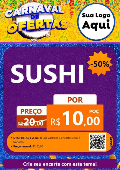 Modelo de Cartaz para Cartaz A4 Vertical com o tema Carnaval de Ofertas para Comida japonesa