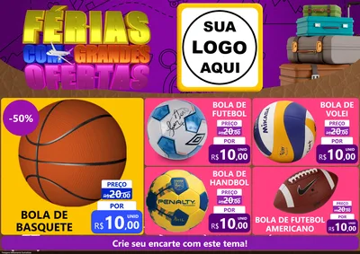 Modelo de Encarte para Encarte A4 Horizontal com o tema Férias com Grandes Ofertas para Artigos Esportivos