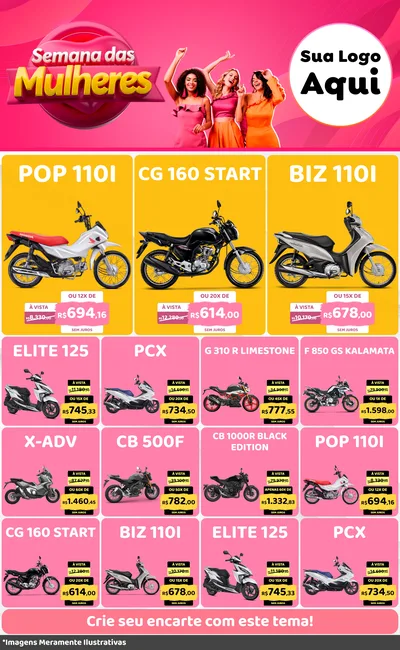 Modelo de Encarte para Encarte Grande com o tema Semana das Mulheres para Concessionaria de Motos