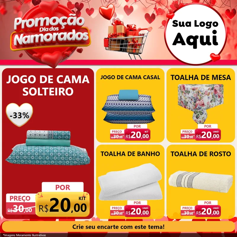 Modelo de Rede Social para Feed Facebook com o tema Promoção Dia dos Namorados para Cama, Mesa e Banho
