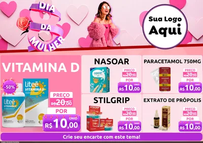 Modelo de Encarte para Encarte A4 Horizontal com o tema Dia da Mulher para Farmácia