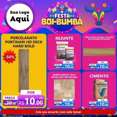 Modelo de Rede Social para Feed Facebook com o tema Festa Boi-Bumbá para Pisos e revestimentos