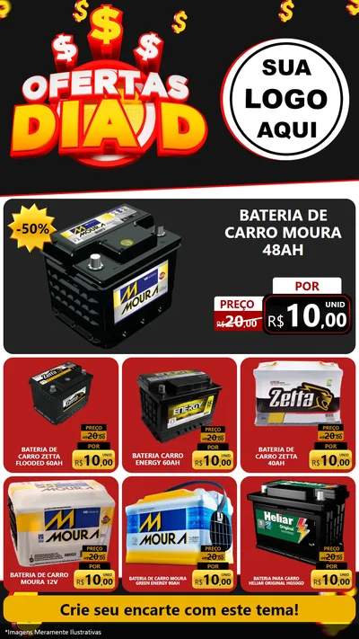 Modelo de Rede Social para Stories com o tema Ofertas Dia D para Baterias Elétricas