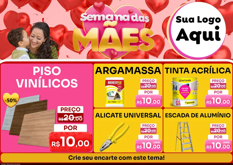 Modelo de Encarte para Encarte A4 Horizontal com o tema Semana Das Mães para Material para Construção