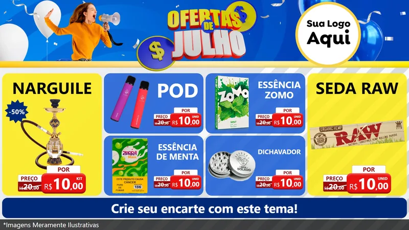 Modelo de TV para TV Horizontal com o tema Ofertas de Julho para Tabacaria