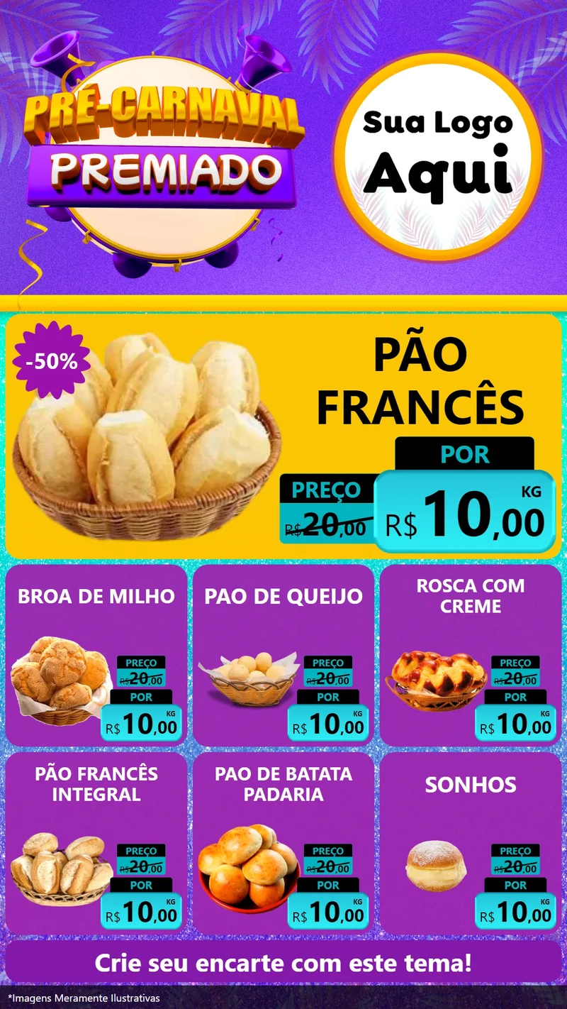 Modelo de Rede Social para Stories com o tema Pré-Carnaval Premiado para Padaria