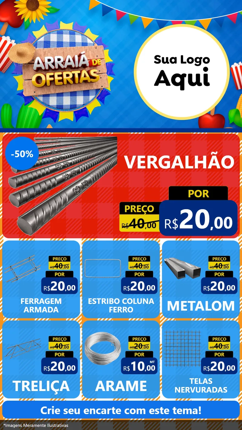 Modelo de Rede Social para Stories com o tema Arraiá de Ofertas para Ferragens
