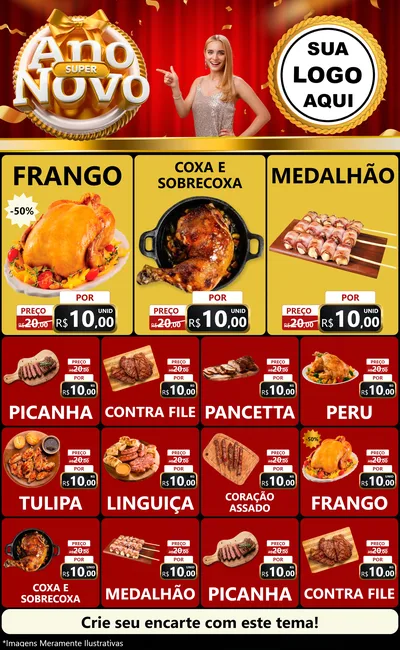 Modelo de Encarte para Encarte Grande com o tema Super Ano Novo para Assados