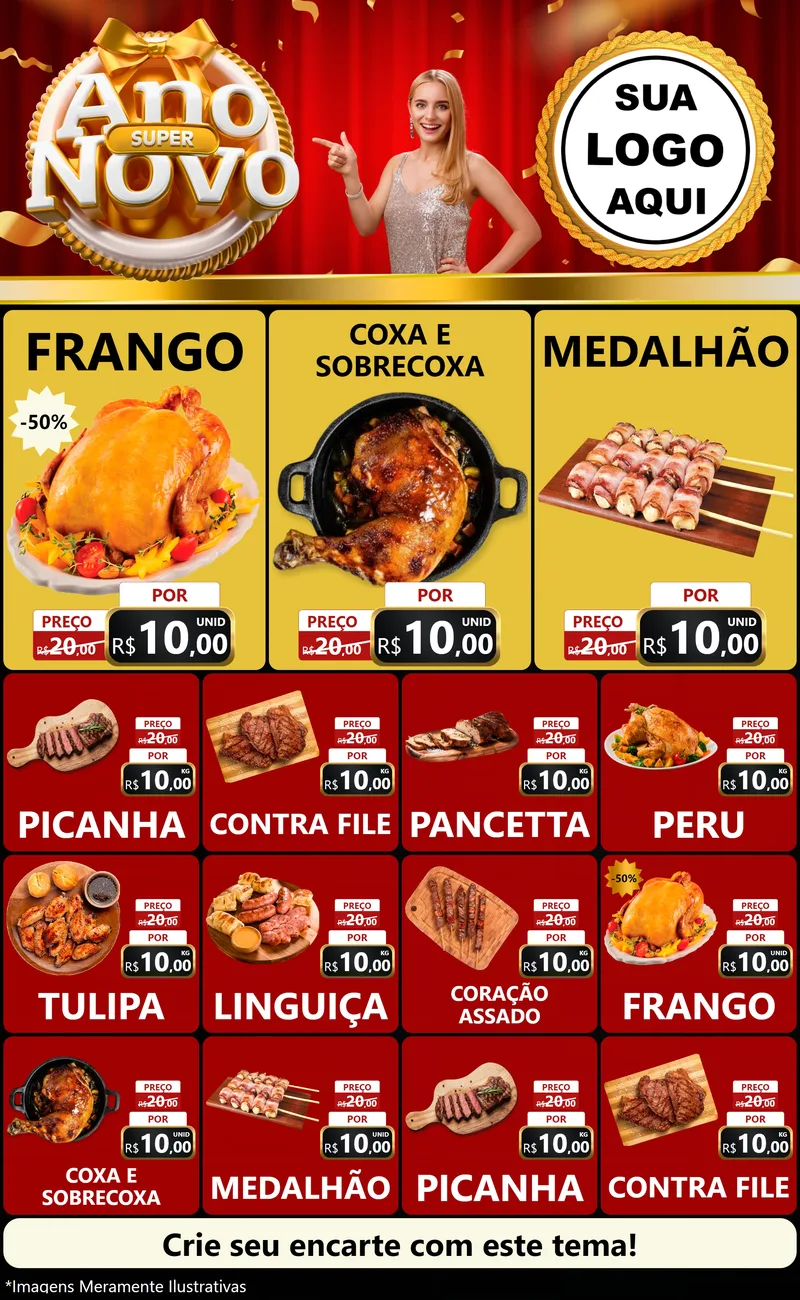 Modelo de Encarte para Encarte Grande com o tema Super Ano Novo para Assados