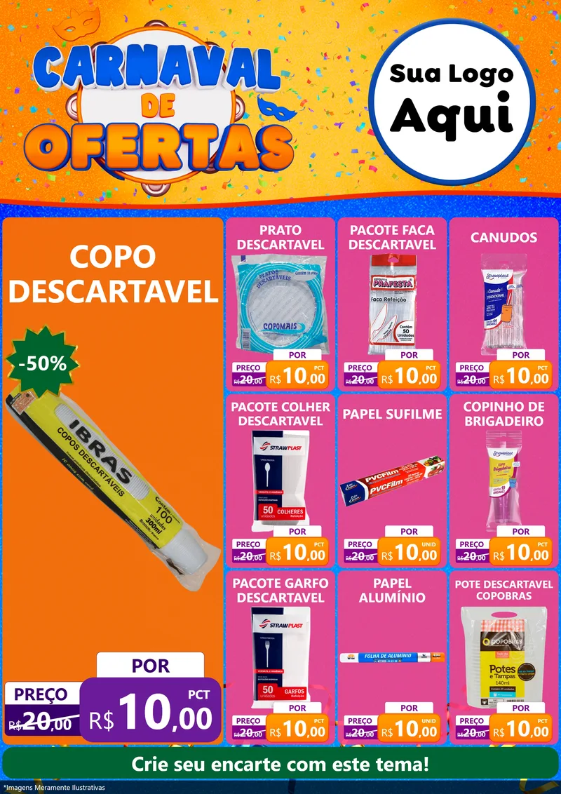 Modelo de Encarte para Encarte A4 Vertical com o tema Carnaval de Ofertas para Embalagens