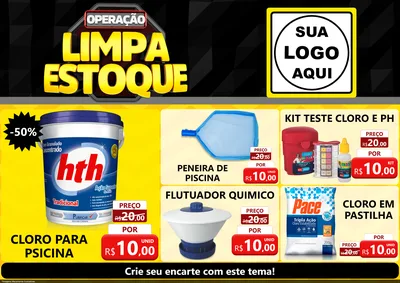 Modelo de Encarte para Encarte A4 Horizontal com o tema Operação Limpa Estoque para Produtos para Piscina