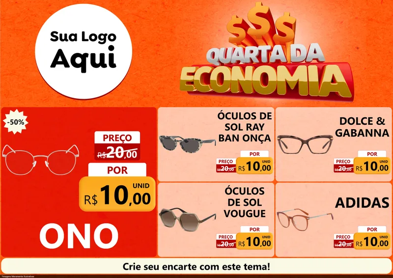 Modelo de Encarte para Encarte A4 Horizontal com o tema Quarta da Economia para Óticas