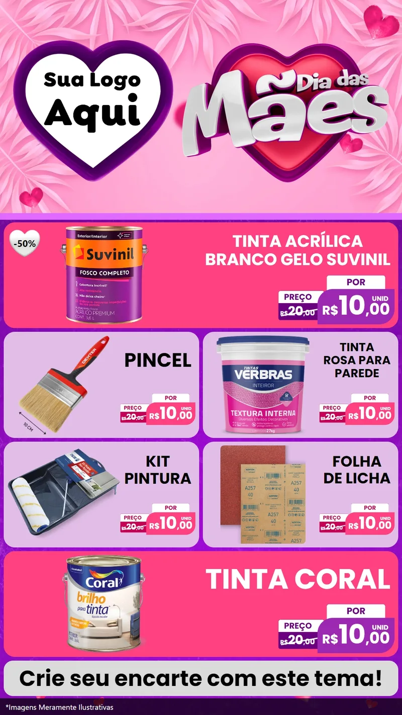 Modelo de TV para TV Vertical com o tema Dia das Mães para Tintas e Ferramentas