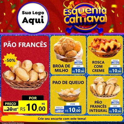 Modelo de Rede Social para Feed Facebook com o tema Esquenta de Carnaval para Padaria