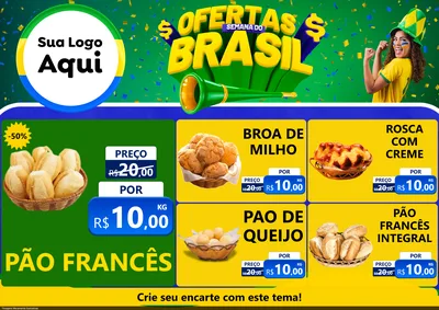 Modelo de Encarte para Encarte A4 Horizontal com o tema Ofertas Semana do Brasil para Padaria