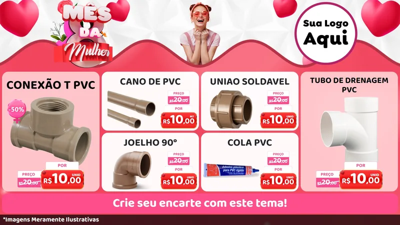 Modelo de TV para TV Horizontal com o tema Mês da Mulher para Tubos e conexões