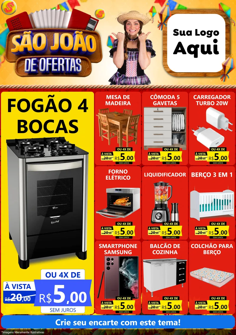 Modelo de Encarte para Encarte A4 Vertical com o tema São João de Ofertas para Móveis e Eletro