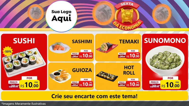 Modelo de TV para TV Horizontal com o tema Sexta da Economia para Comida japonesa