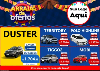 Modelo de Encarte para Encarte A4 Horizontal com o tema Arraiá de Ofertas para Concessionaria de Carros