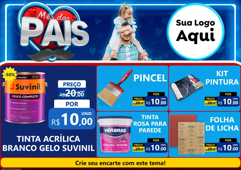 Modelo de Encarte para Encarte A4 Horizontal com o tema Mês Dos Pais para Tintas e Ferramentas